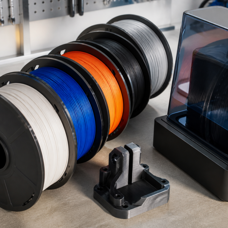 Filamentspulen und Resin als unterschiedliche Materialien fu00fcr den 3D-Druck