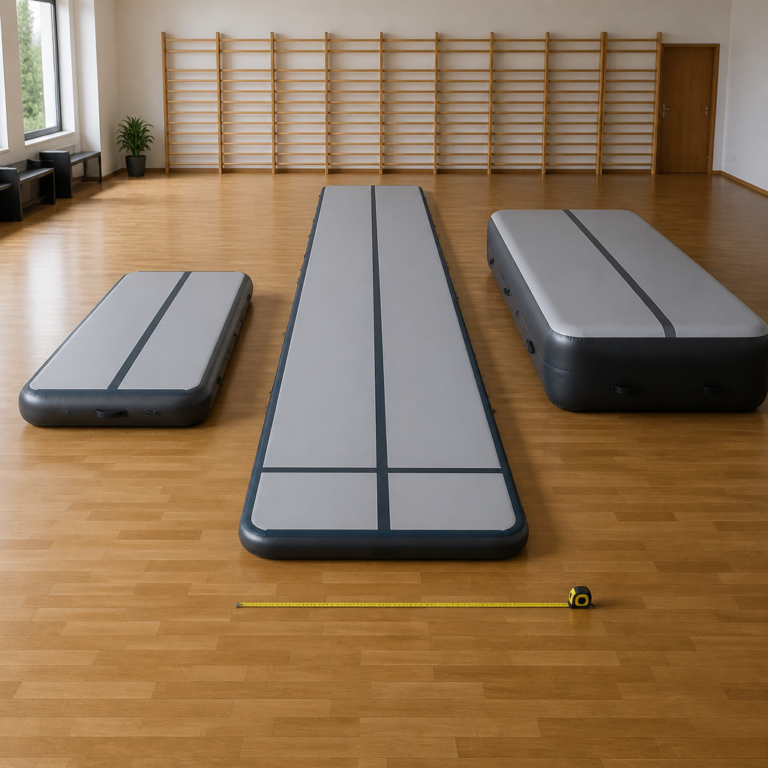 Unterschiedlich lange und dicke Airtrack-Matten im Trainingsraum