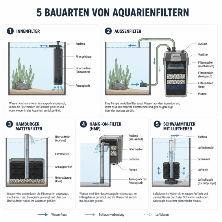 u00dcbersicht verschiedener Bauarten von Aquariumfiltern