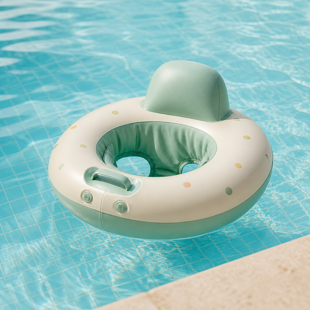 Baby-Schwimmring mit Sitzöffnung in einem ruhigen Schwimmbad