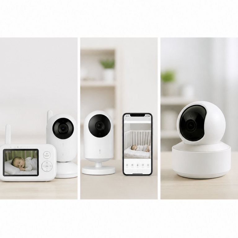Vergleich verschiedener Babyphone-Ausfu00fchrungen mit Kamera und Anzeige