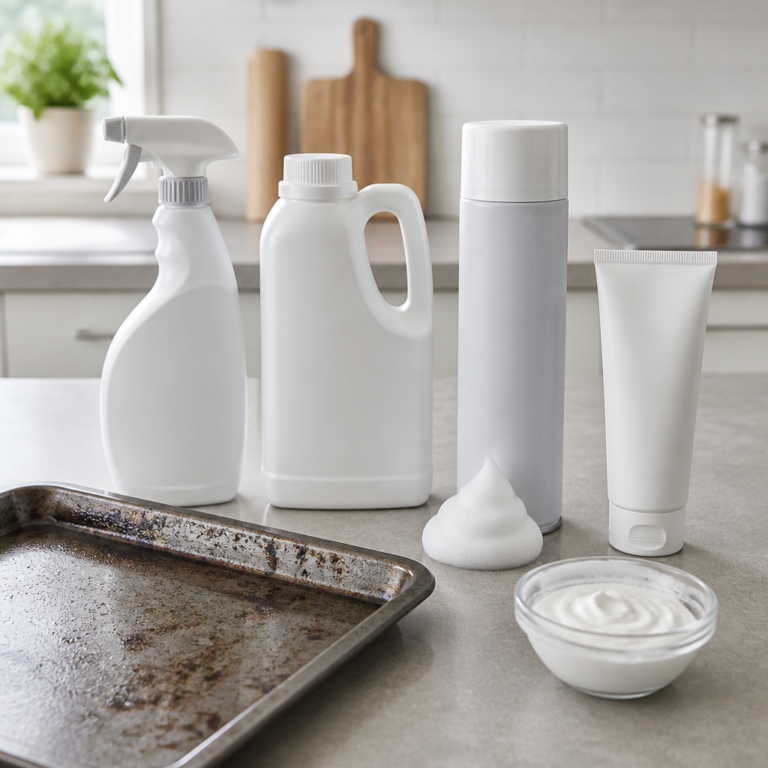 Spray, Gel, Schaum und Paste fu00fcr die Reinigung eines Backofens