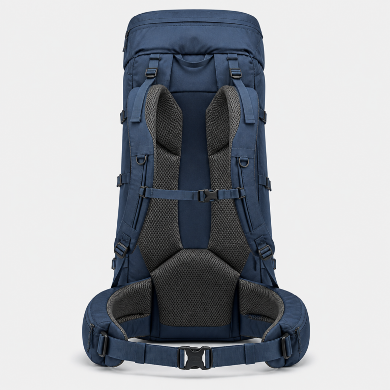 Backpacker-Rucksack mit gepolstertem Hu00fcftgurt und verstellbaren Schultergurten