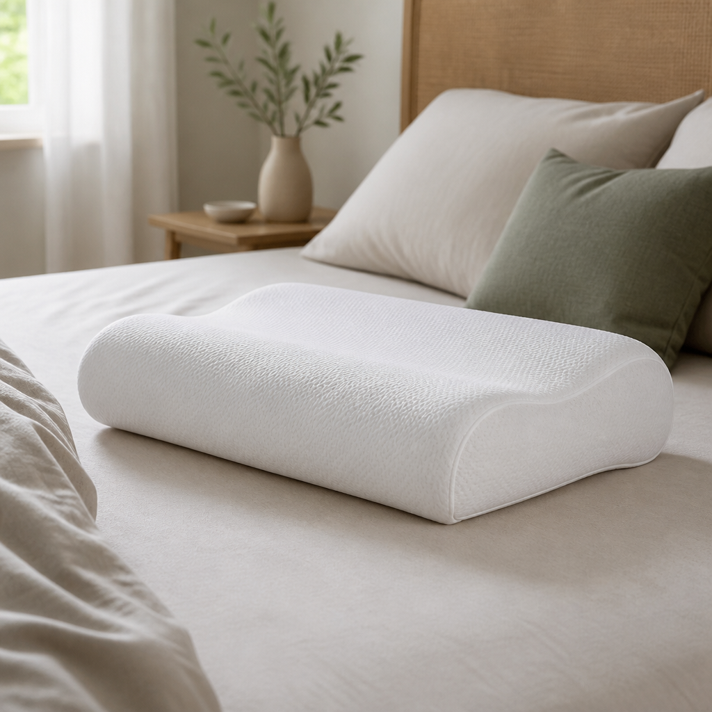 Bambus-Kopfkissen mit weichem Bezug auf einem Bett