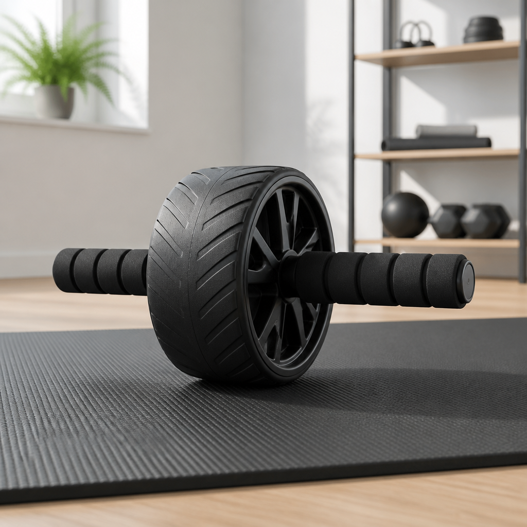 Bauchroller mit ergonomischen Griffen auf einer Fitnessmatte
