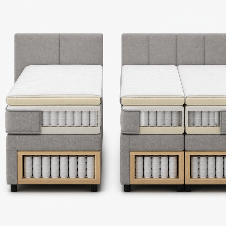 Schnittdarstellung der Schichten und Varianten eines Boxspringbetts