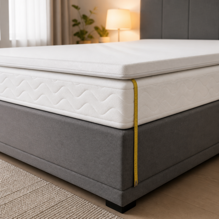 Boxspringbett mit erkennbaren Schichten und ausreichend Platz im Schlafzimmer