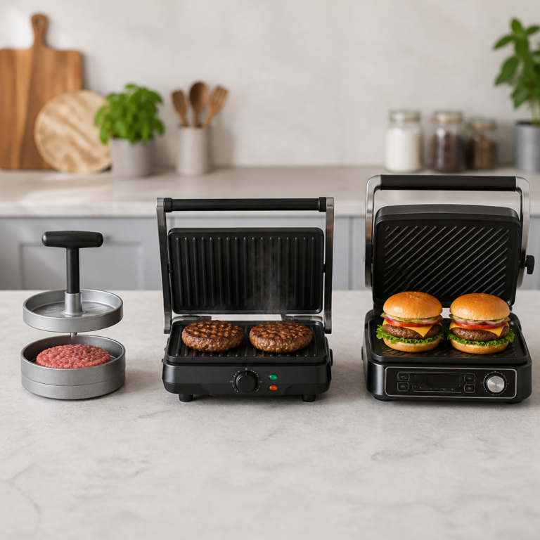 Manuelle Pattypresse, Burgergrill und Kontaktgrill im Vergleich