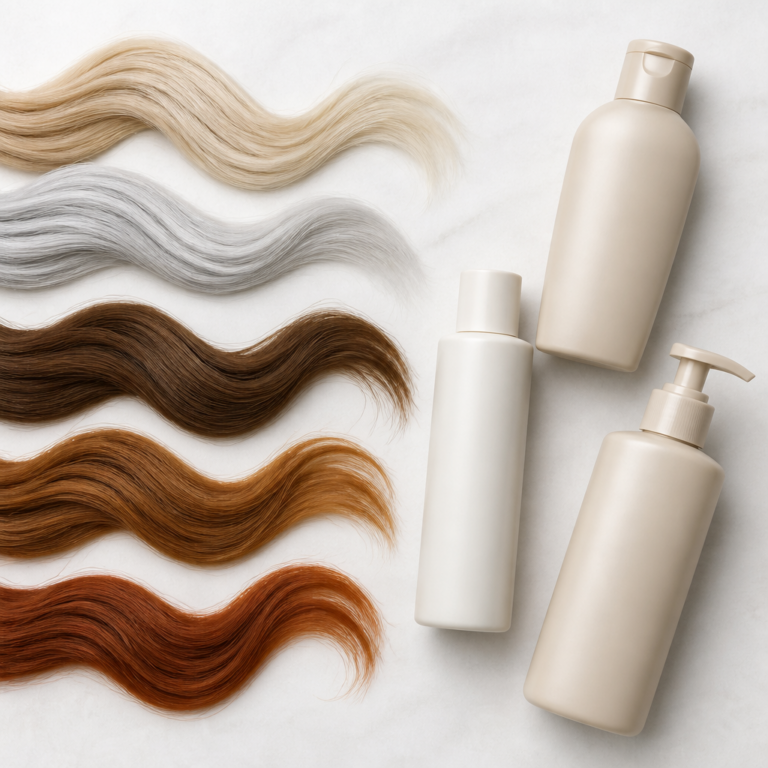 Vergleich verschiedener Haarfarben und pigmentierter Shampoo-Nuancen