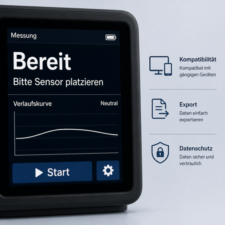 Gut lesbares Display eines Diabetrachters mit Verlaufskurve und Funktionssymbolen