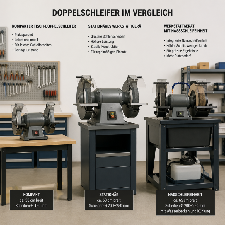 Vergleich verschiedener Doppelschleifer-Ausfu00fchrungen in einer Werkstatt