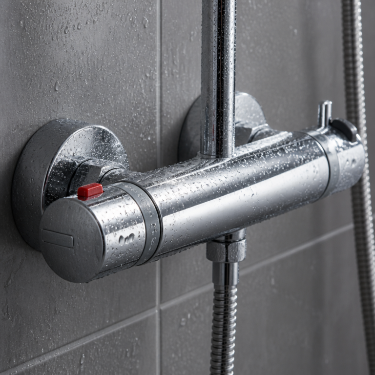 Duschthermostat mit getrennten Griffen fu00fcr Temperatur und Wassermenge