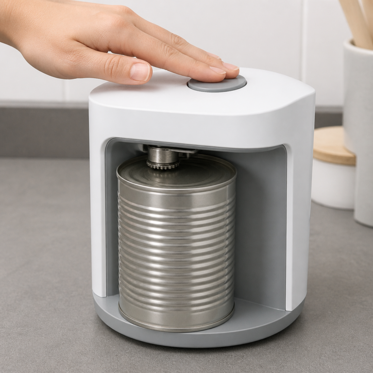 Sichere Bedienung eines elektrischen Dosenu00f6ffners mit geschu00fctztem Schneidbereich