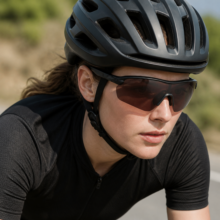 Fahrradbrille sitzt beim Tragen unter einem Fahrradhelm stabil