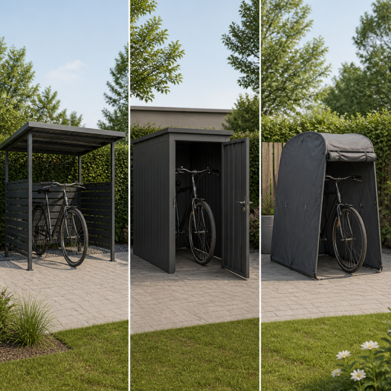 Vergleich einer offenen, geschlossenen und faltbaren Fahrradgarage
