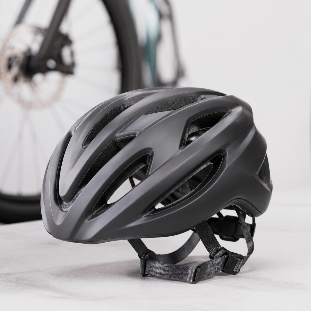 Moderner Fahrradhelm mit Belüftungsöffnungen und verstellbarem Kinnriemen