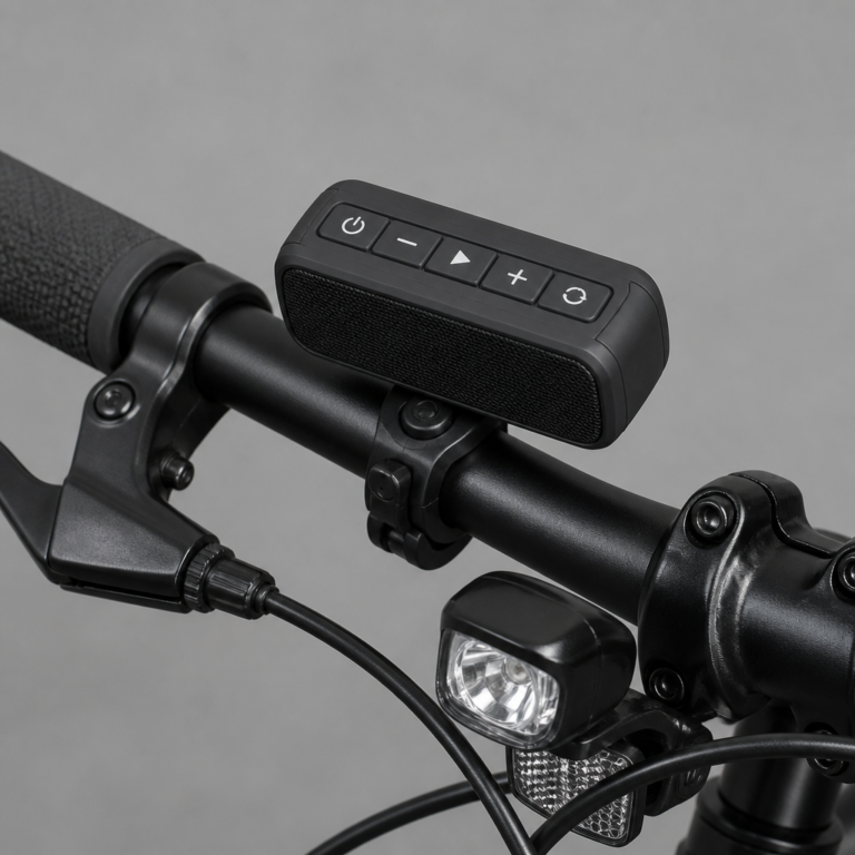 Fahrradradio sicher befestigt mit freien Bremshebeln und Fahrradlicht