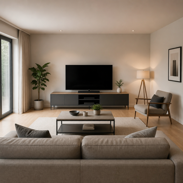 Fernseher mit geplantem Sitzabstand in einem Wohnzimmer