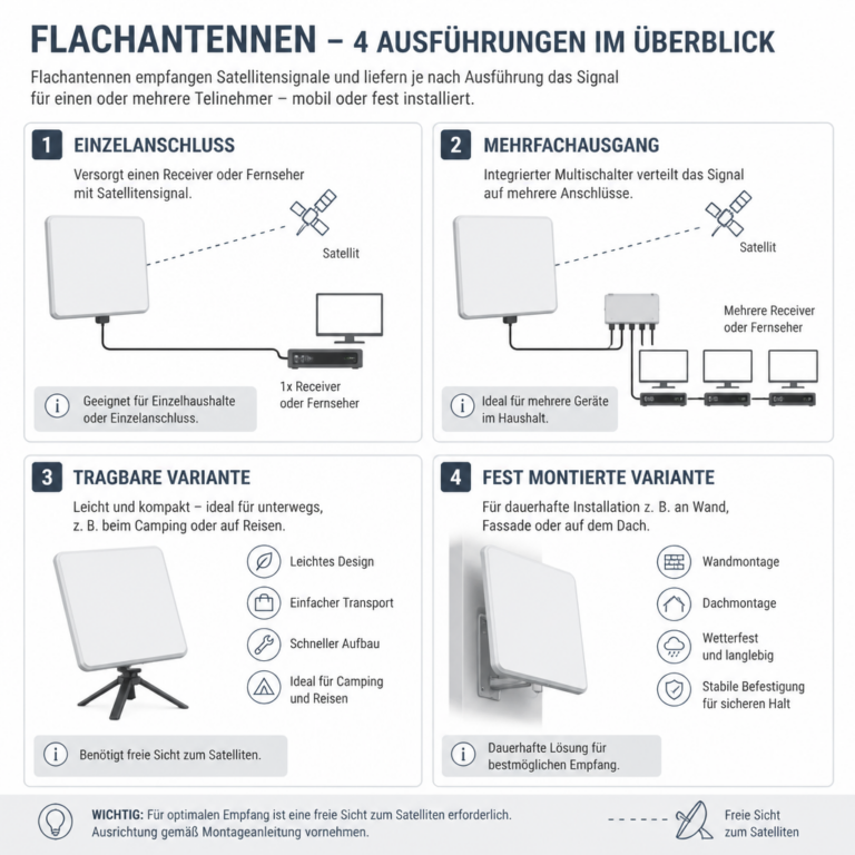u00dcbersicht verschiedener Ausfu00fchrungen von Flachantennen