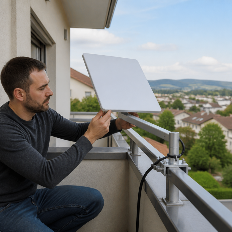 Ausrichtung einer Flachantenne an einer Balkonhalterung
