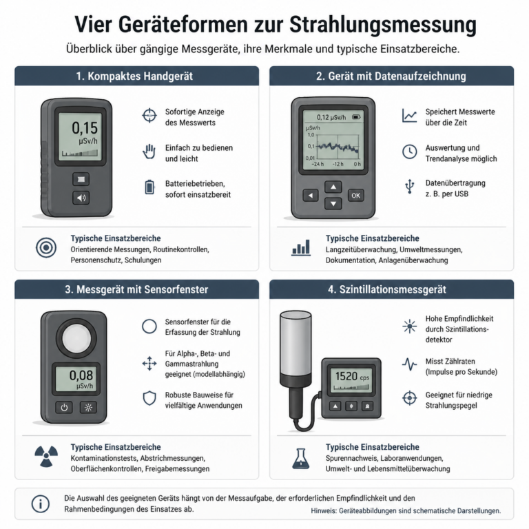 u00dcbersicht verschiedener Bauformen von Strahlungsmessgeru00e4ten