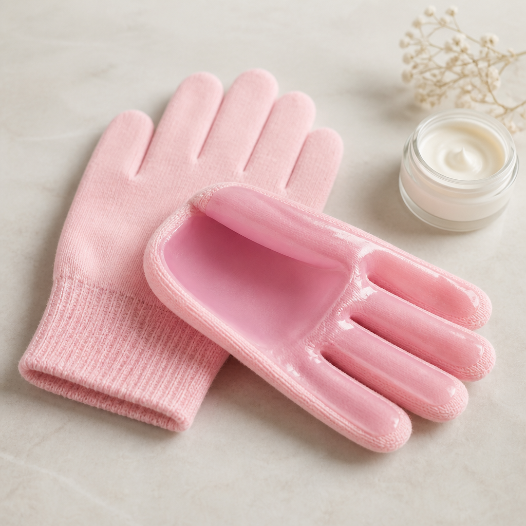 Weiche Gel-Handschuhe mit sichtbarer Gel-Innenfläche für die Handpflege