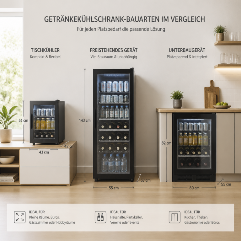 Vergleich von kompaktem, freistehendem und integrierbarem Getru00e4nkeku00fchlschrank