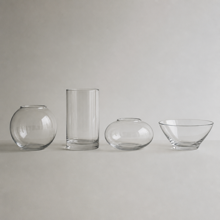 Vergleich verschiedener Formen von dekorativen Glasgefu00e4u00dfen
