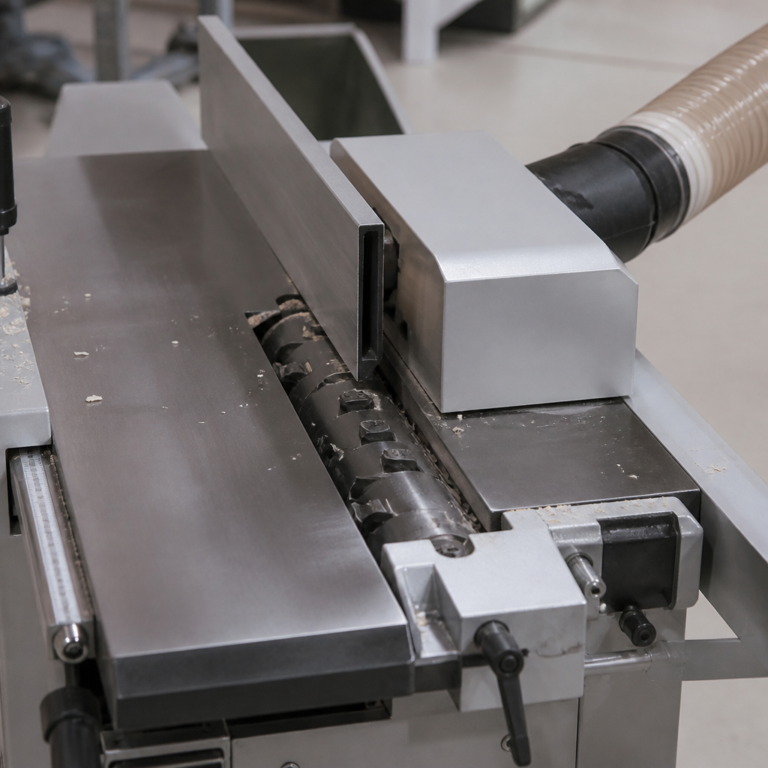 Messerwelle und Absauganschluss einer Hobelmaschine im Detail