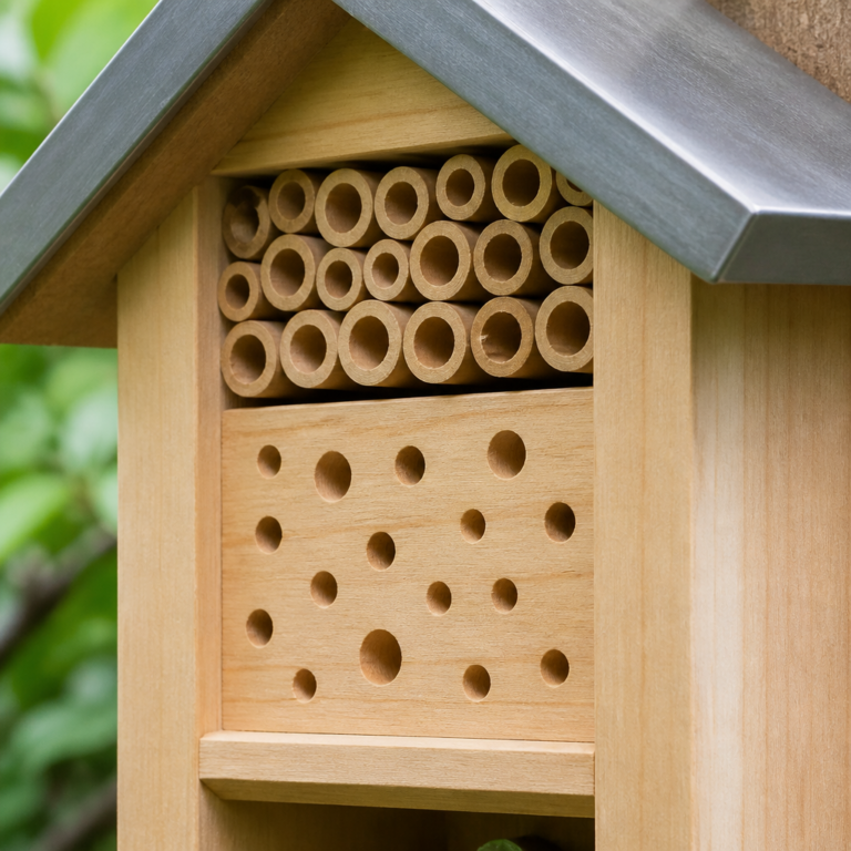 Glatte Bohrungen und saubere Ru00f6hrchen eines sorgfu00e4ltig verarbeiteten Insektenhotels