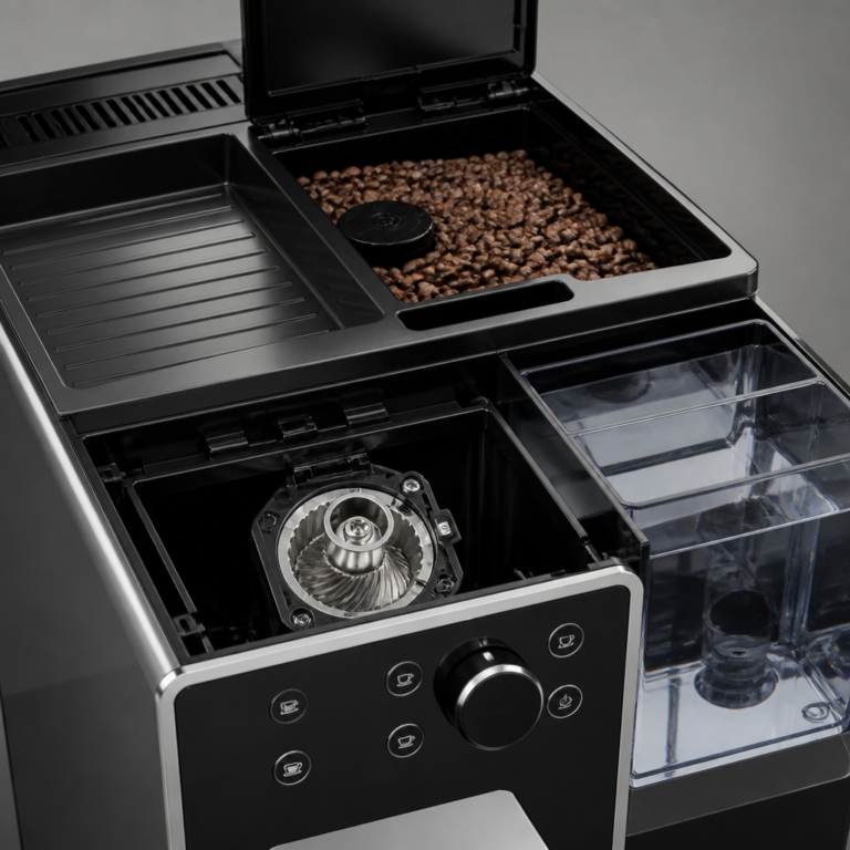 Mahlwerk und zugu00e4ngliche Bauteile einer Kaffeemaschine