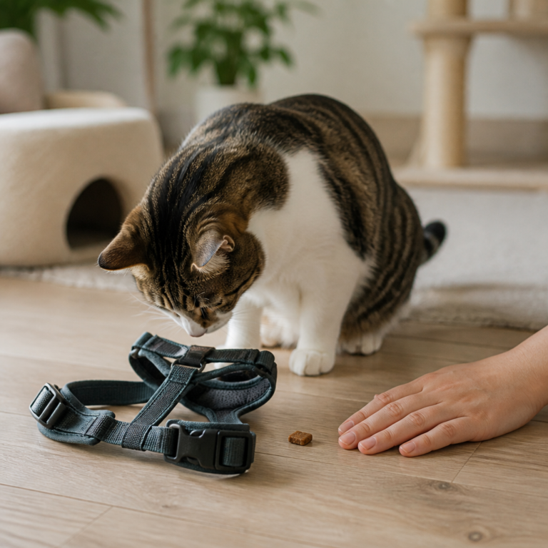 Katze untersucht ein Geschirr bei einer behutsamen Eingewu00f6hnung