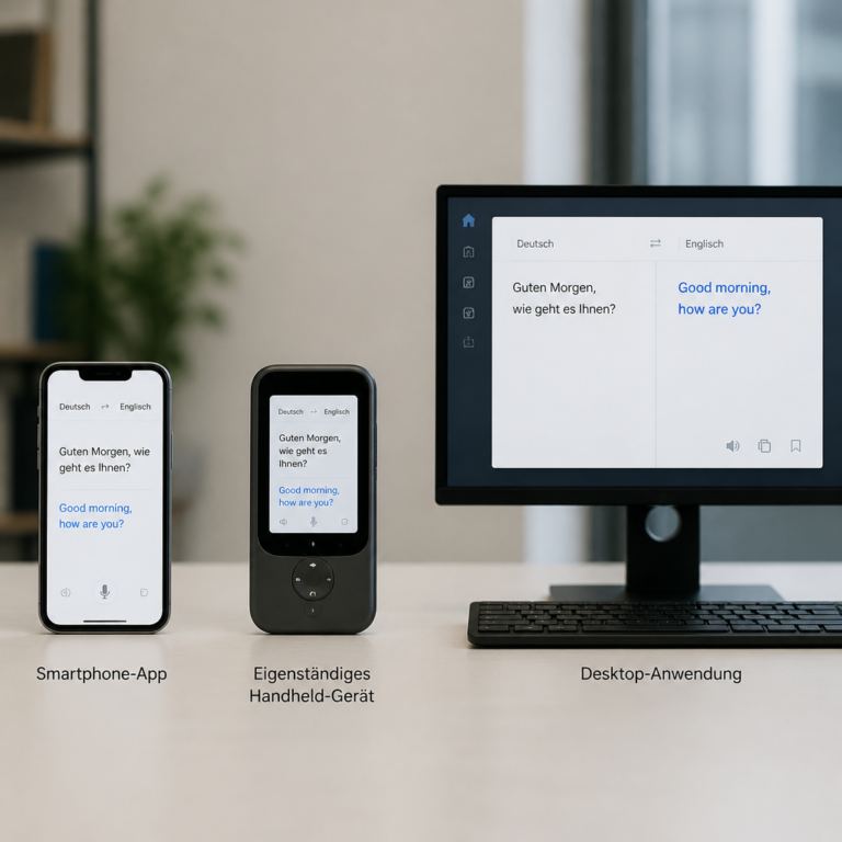 Vergleich von Smartphone-App, Handheld-Geru00e4t und Desktop-Anwendung zur u00dcbersetzung