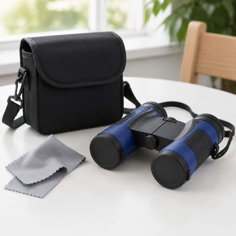 Kinderfernglas mit Schutzkappen, Tasche und Reinigungstuch