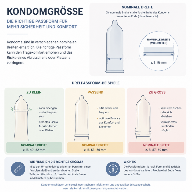 Schematische Darstellung der nominalen Kondombreite und verschiedener Passformen