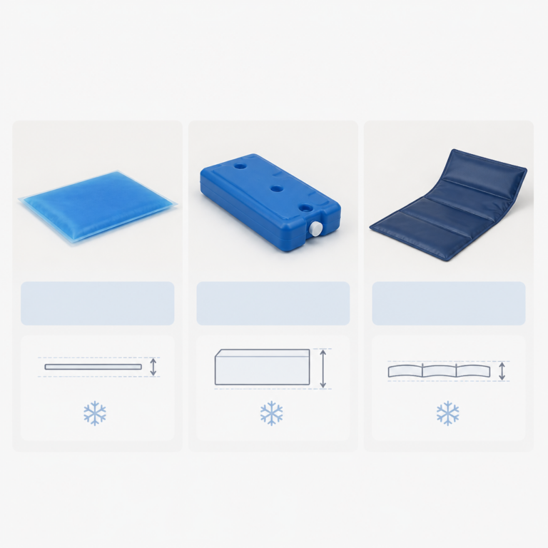 Vergleich verschiedener Formen von Ku00fchlelementen fu00fcr Taschen und Boxen