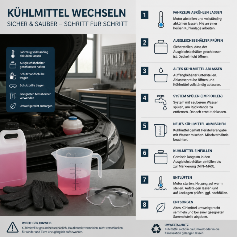 Sichere Vorbereitung zur Anwendung von Ku00fchlerdichtmittel am abgeku00fchlten Fahrzeug