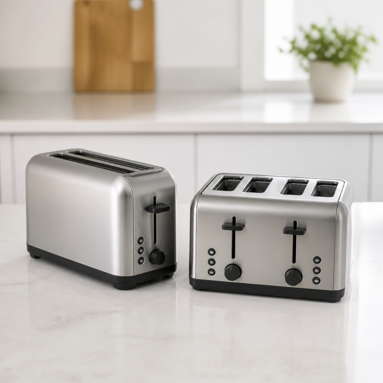 Vergleich von zwei Langschlitztoaster-Bauformen mit langen und getrennten Ru00f6stkammern.