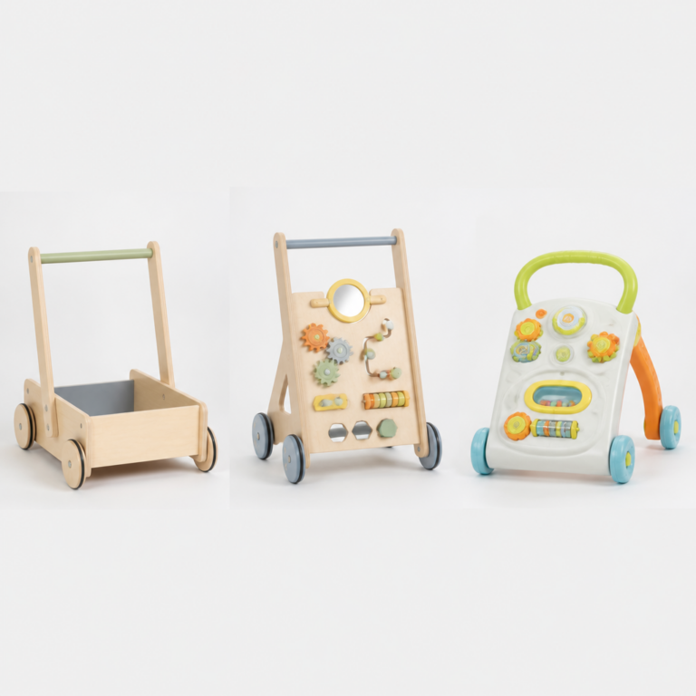 Vergleich verschiedener Lauflernwagen mit unterschiedlichen Bauformen