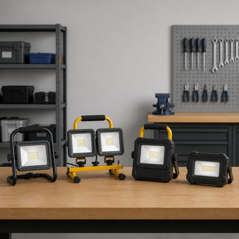 Verschiedene Bauformen von LED-Baustrahlern im direkten Vergleich