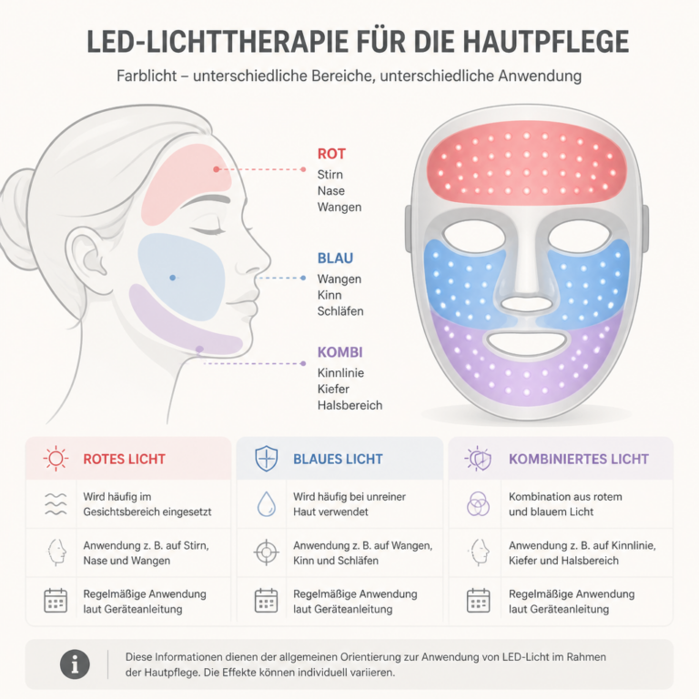 Darstellung verschiedener Lichtfarben einer LED-Gesichtsmaske