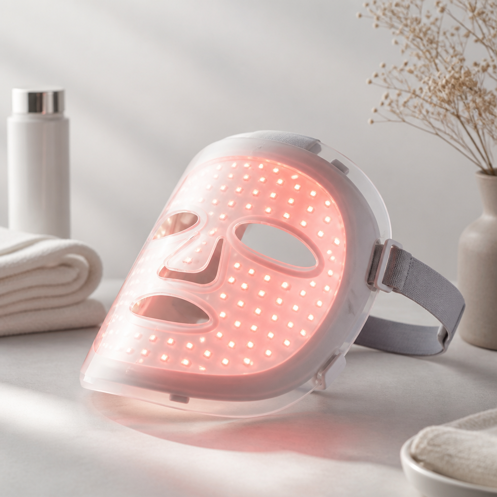 LED-Gesichtsmaske mit sichtbaren Leuchtdioden und verstellbarem Kopfband