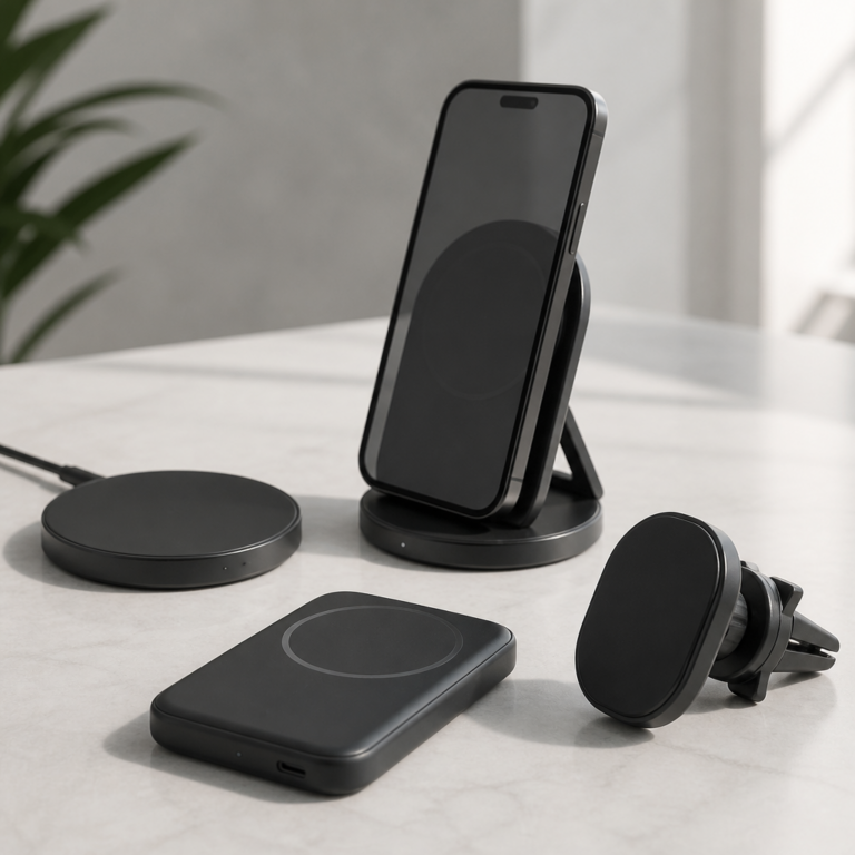 u00dcbersicht verschiedener magnetischer Smartphone-Zubehu00f6rteile