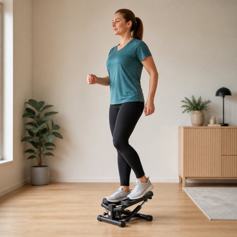 Aufrechte und kontrollierte Ku00f6rperhaltung beim Training auf einem Mini-Stepper