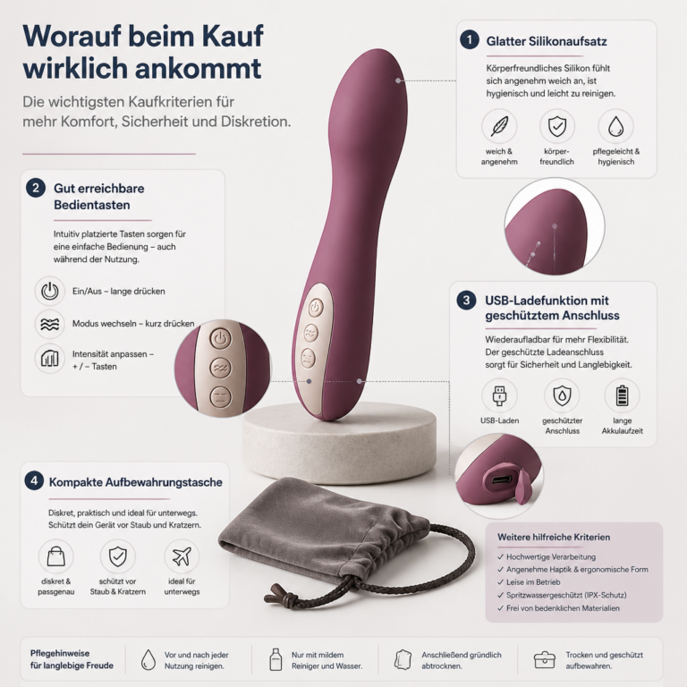 Wichtige Merkmale einer Muschipumpe wie Aufsatz, Bedientasten und Ladeanschluss