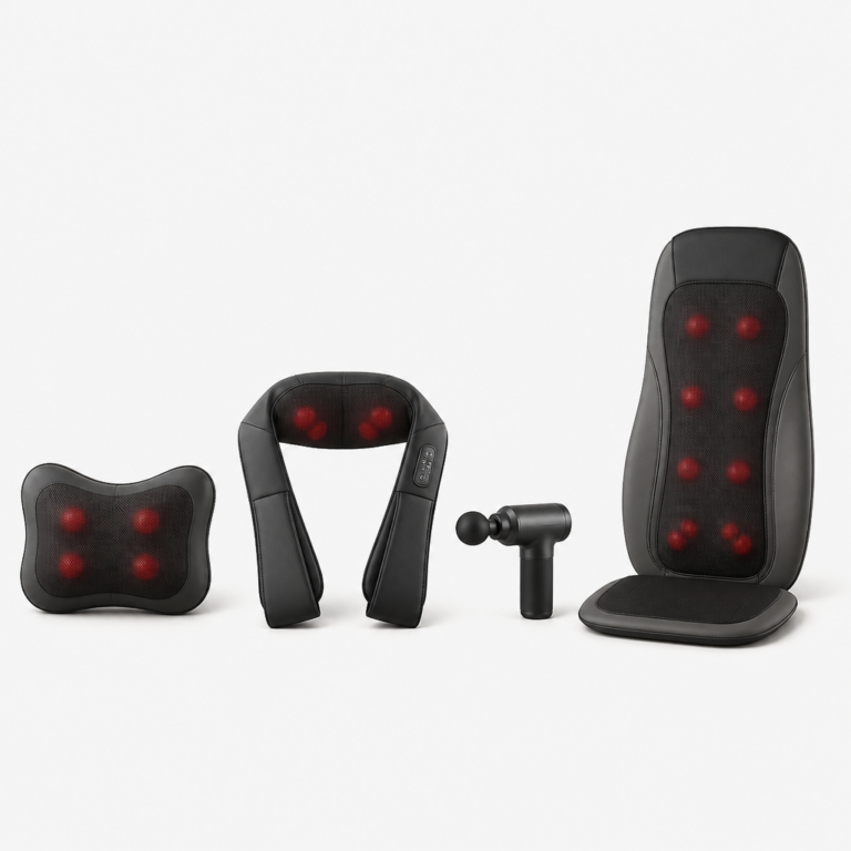 Vergleich von Massagekissen, Massagekragen, Vibrationsgeru00e4t und Massageauflage