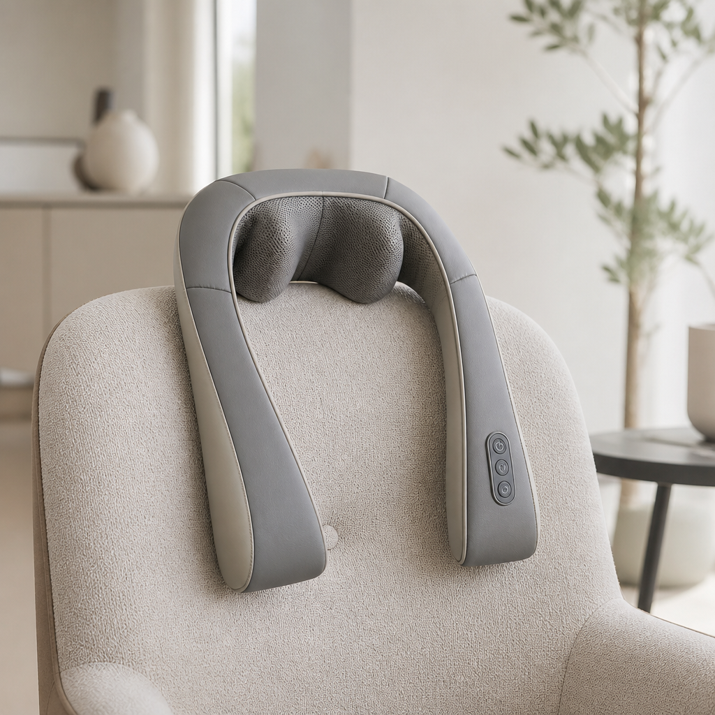 Ergonomisches Nackenmassagegerät auf einem Sessel