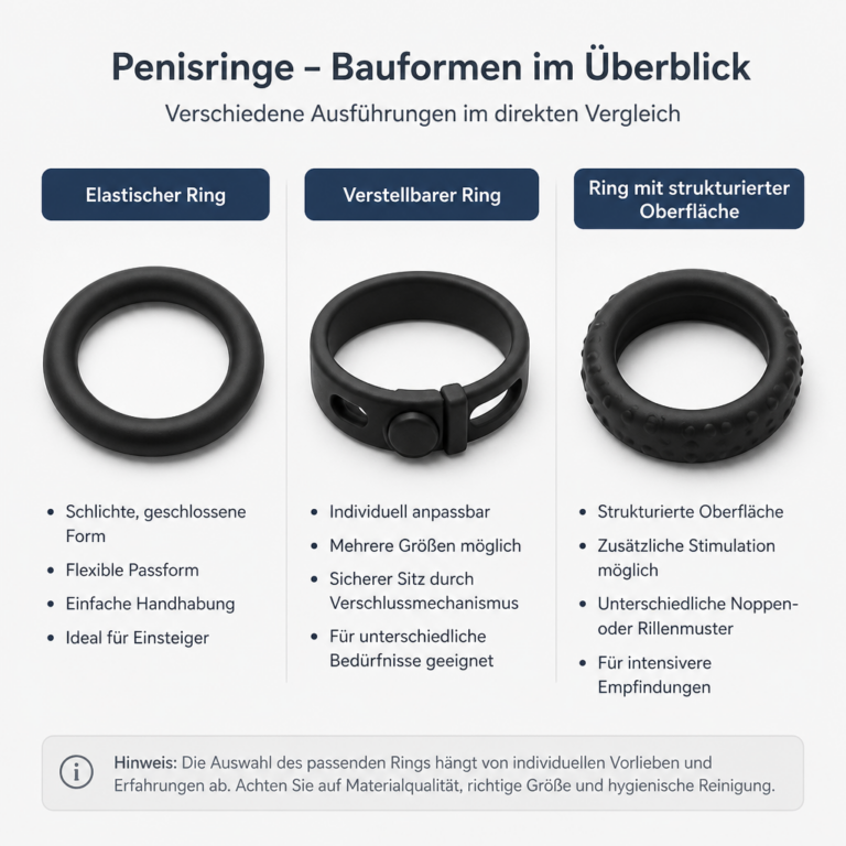 u00dcbersicht verschiedener Penisring-Bauformen
