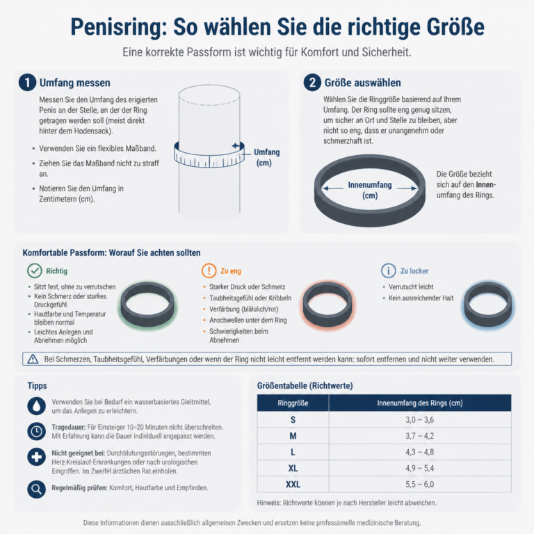 Mau00dfband und schematische Hinweise zur Gru00f6u00dfenwahl eines Penisrings