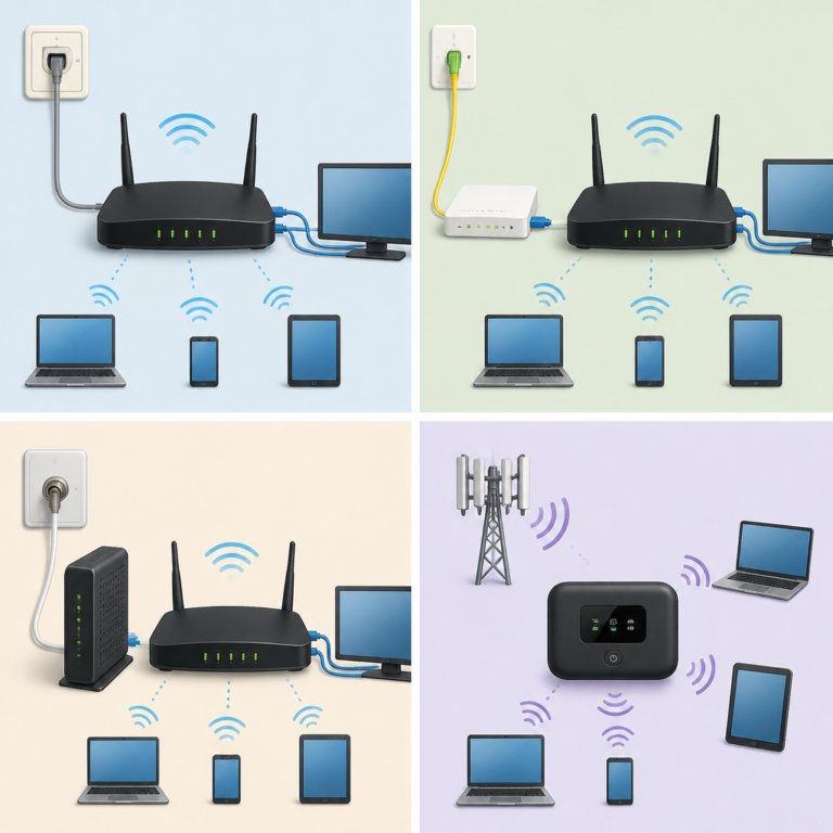 Vergleich von DSL-, Glasfaser-, Kabel- und mobilen Routern